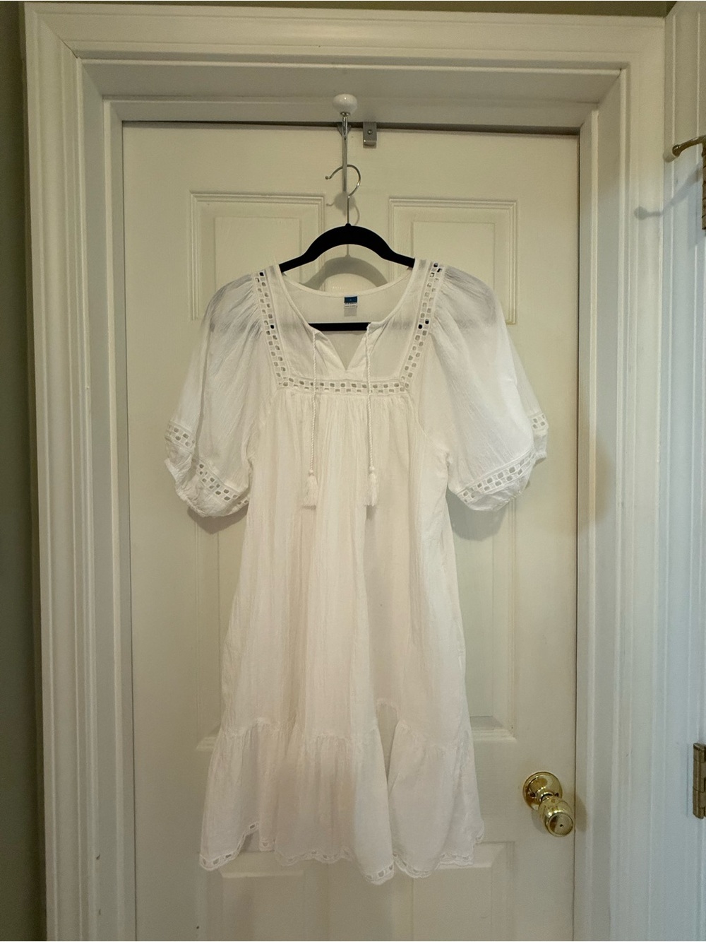 Old Navy White Mini Dress with Eyelet Trim